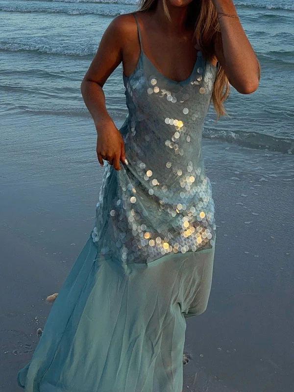 Thin straps sequin maxi dress - Image 3