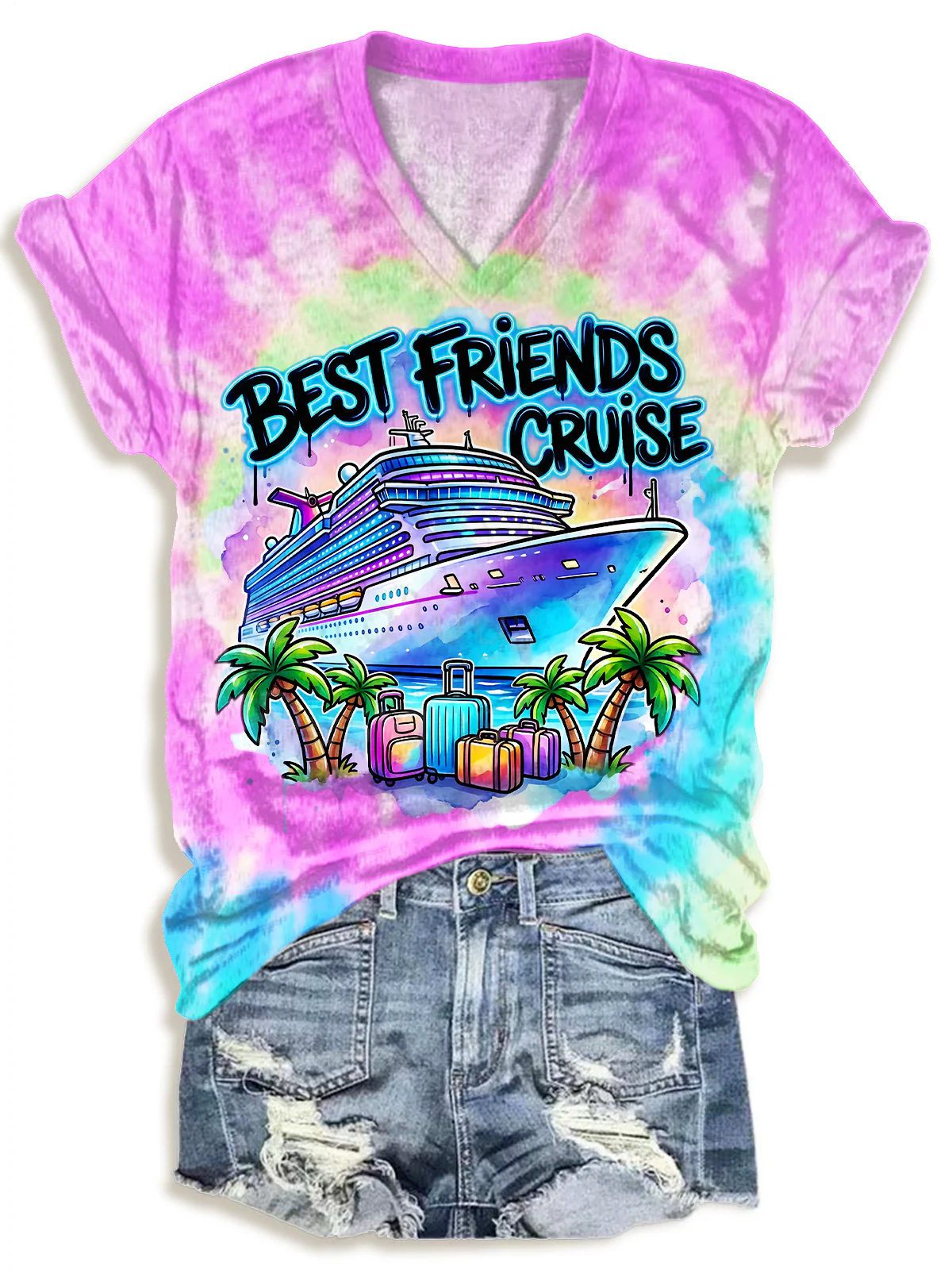 Tie-dye Best Friends Cruise V-neck T-Shirt