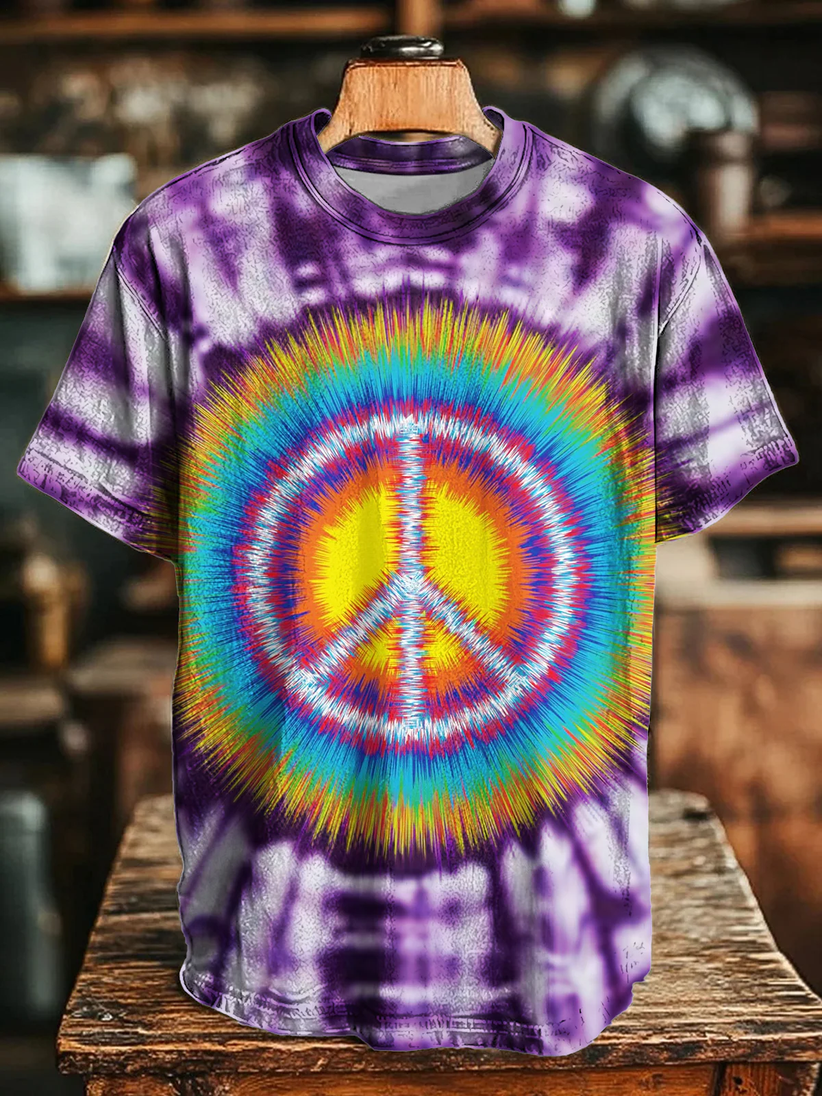 Tie-dye Hippie Peace Sign Crew Neck T-shirt
