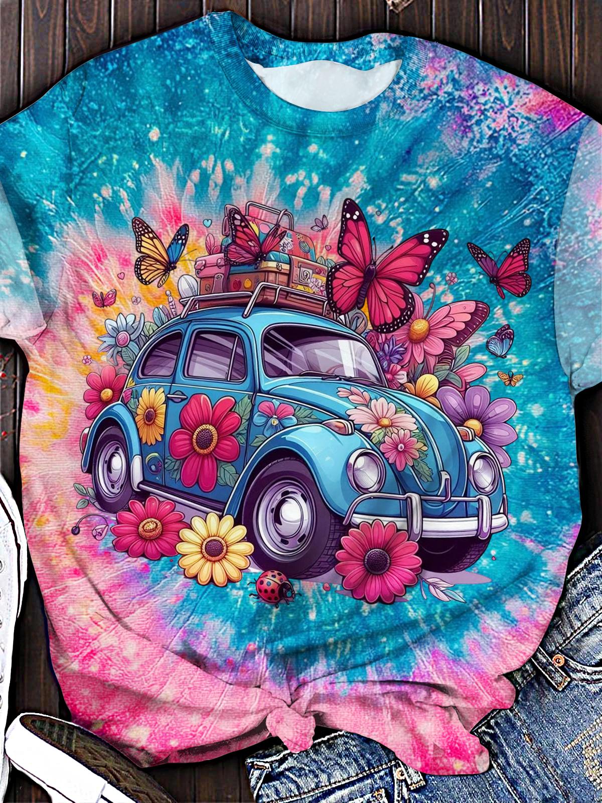 Tie Dye Holiday Car Crew Neck T-shirt