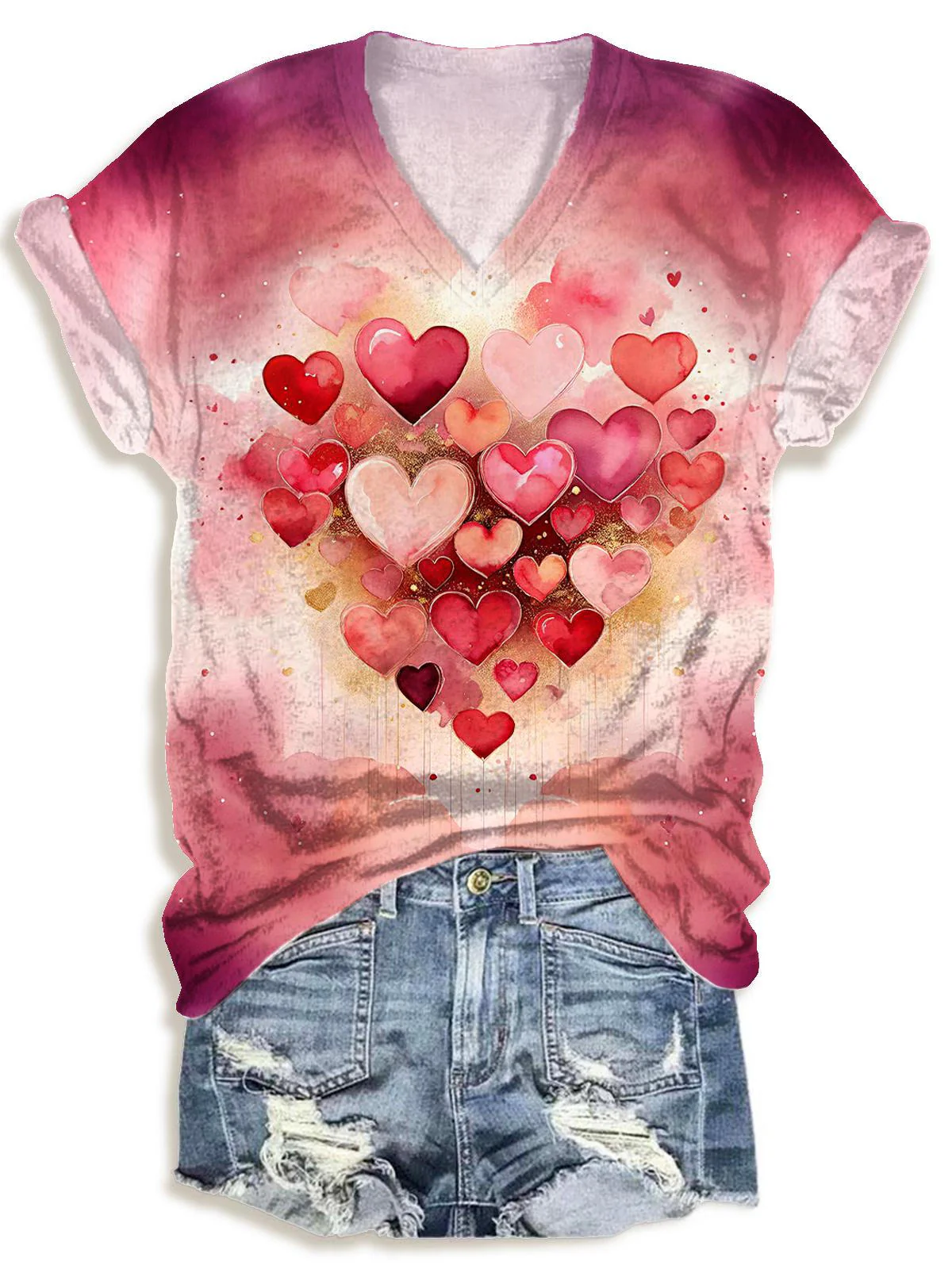 Tie-Dye Valentine's Day Heart V-neck T-Shirt