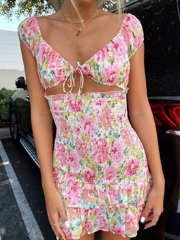 Tie up pleated dress in pink - Image 3