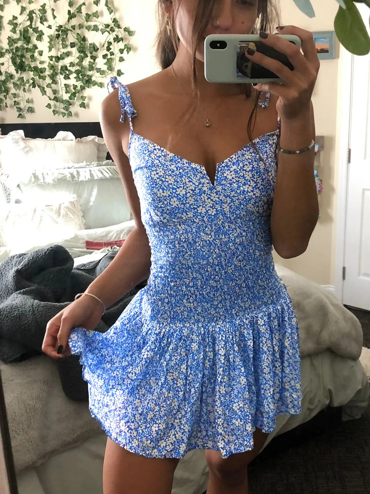Tie up printing mini dress - Image 5