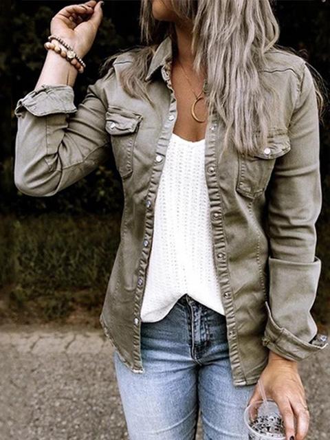 Trendy Lapel Neck Pleated Denim Jacket - Image 3