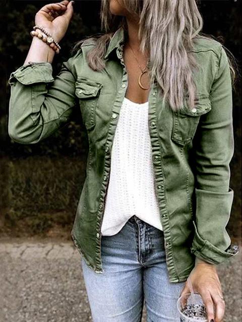 Trendy Lapel Neck Pleated Denim Jacket - Image 5