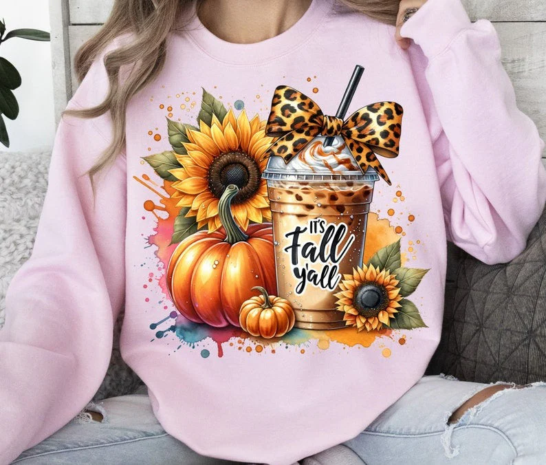 It's Fall Y'all Printed Long Sleeve Casual Top - Image 2