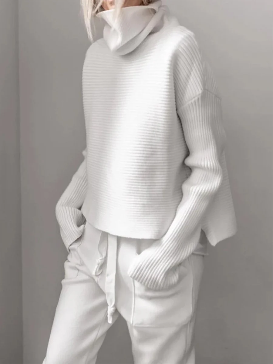 Turtleneck Knitted Two Pieces Pants Suits - Image 2