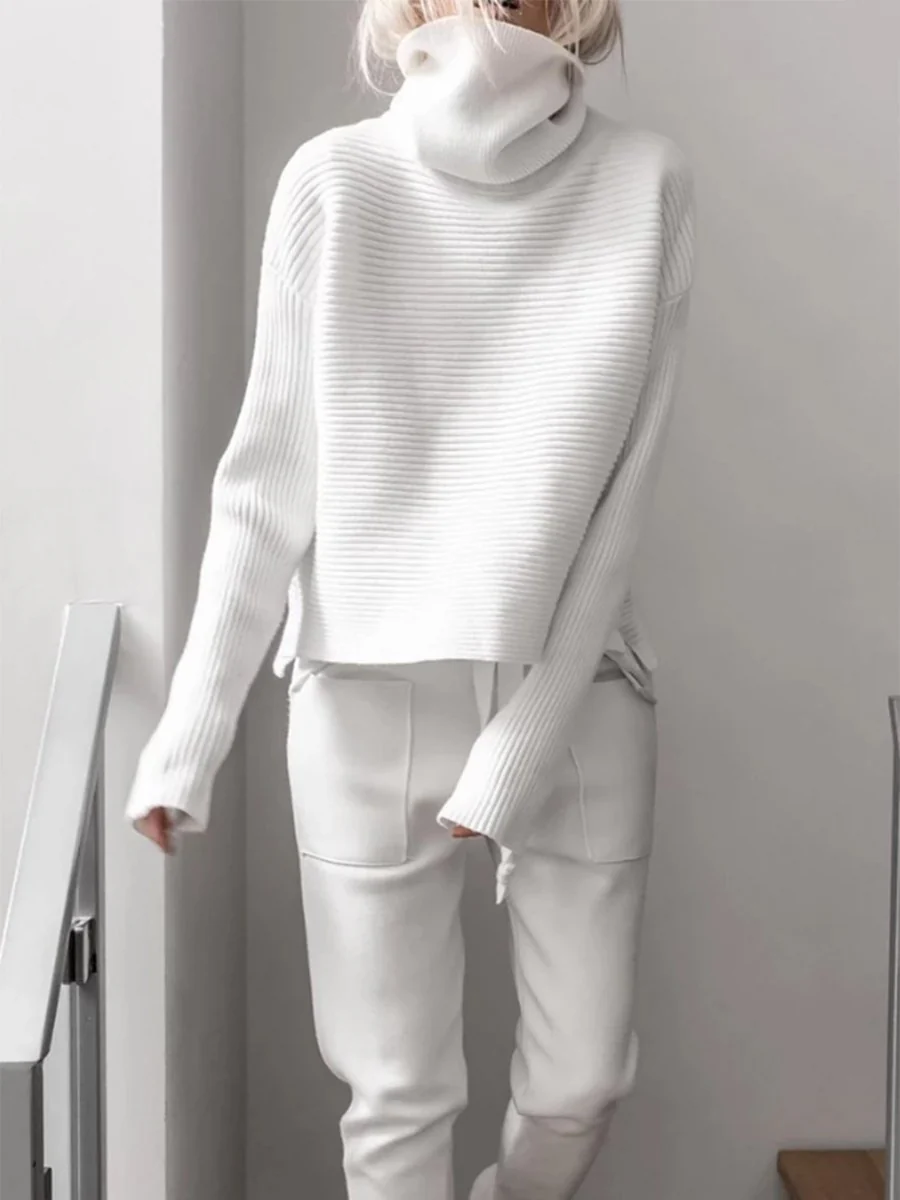 Turtleneck Knitted Two Pieces Pants Suits - Image 6