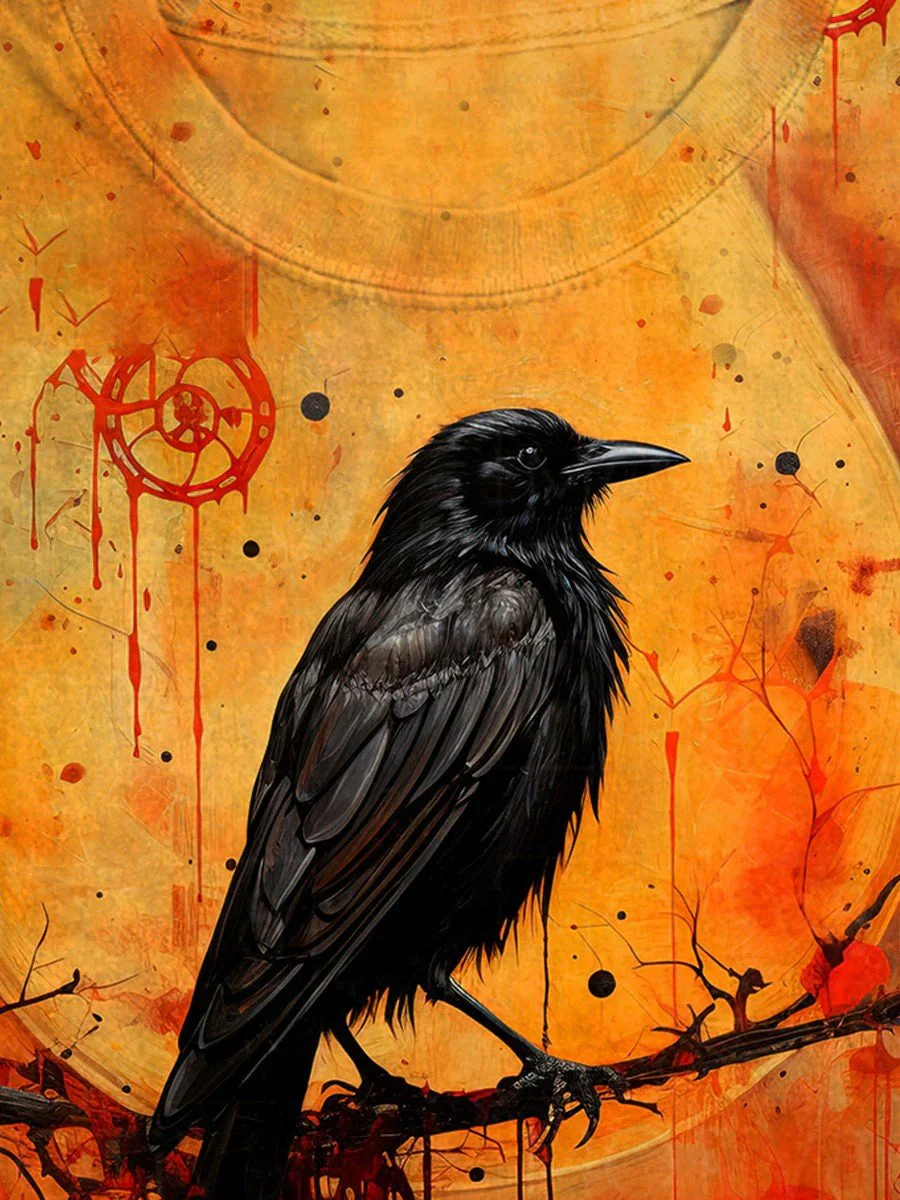 Unisex Halloween Raven Print Casual T-Shirt - Image 10