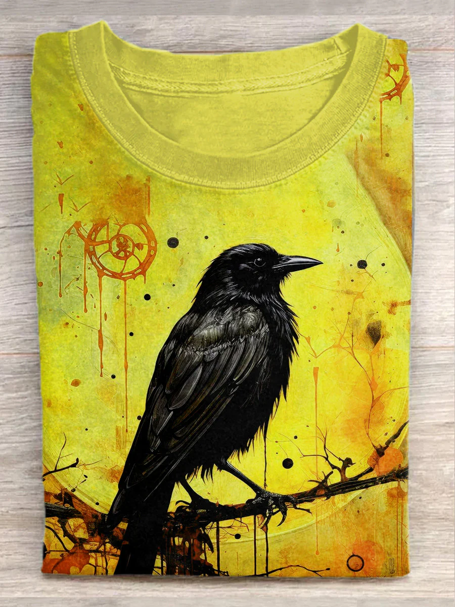 Unisex Halloween Raven Print Casual T-Shirt - Image 2