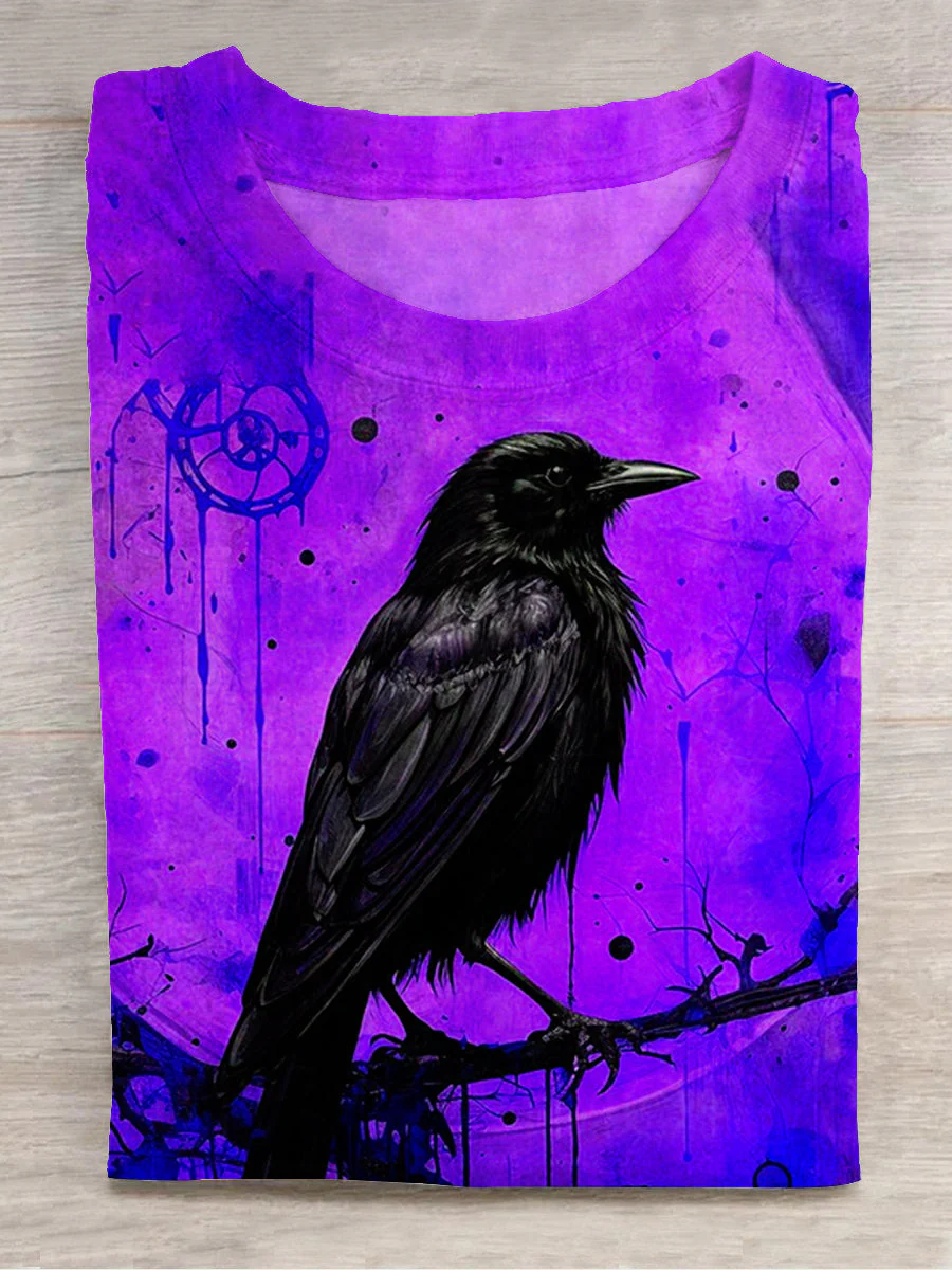 Unisex Halloween Raven Print Casual T-Shirt - Image 3