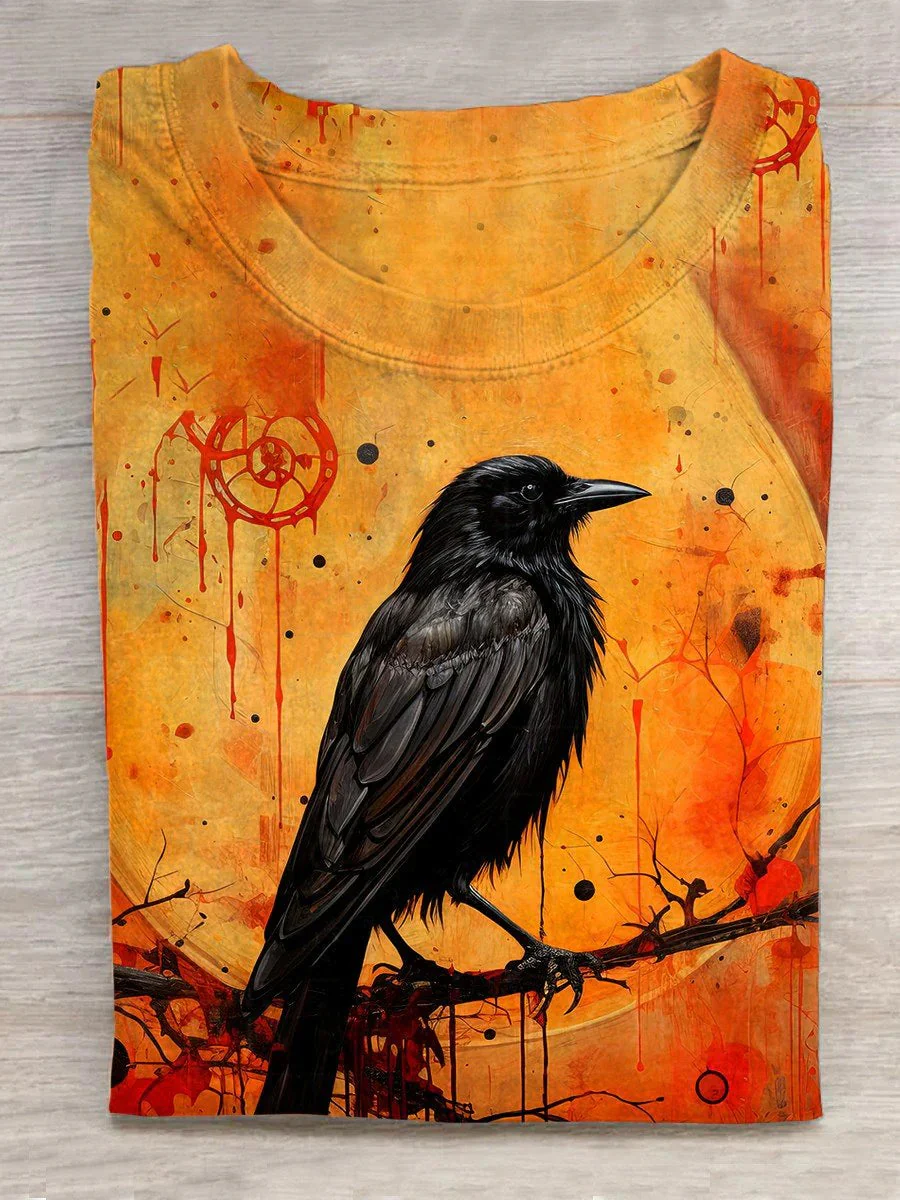 Unisex Halloween Raven Print Casual T-Shirt - Image 4