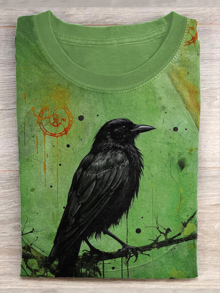 Unisex Halloween Raven Print Casual T-Shirt - Image 5