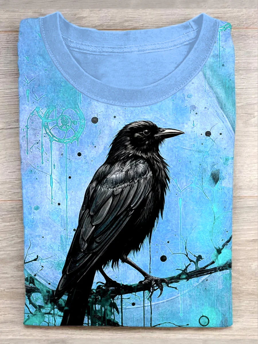Unisex Halloween Raven Print Casual T-Shirt - Image 6