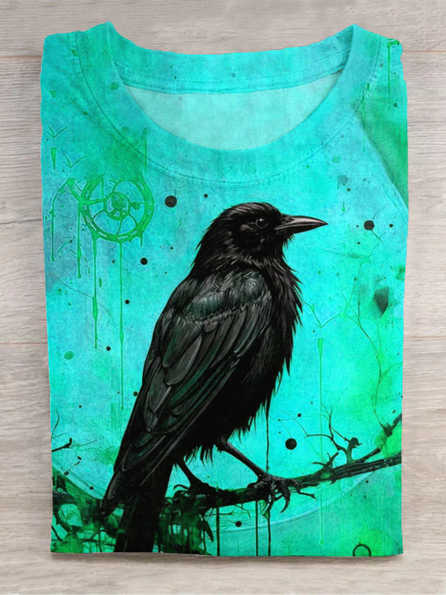 Unisex Halloween Raven Print Casual T-Shirt - Image 7
