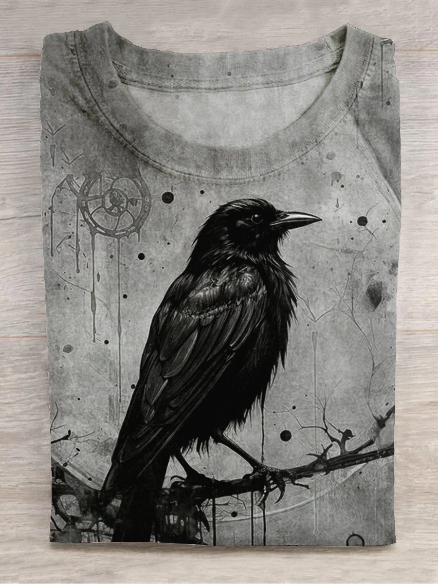 Unisex Halloween Raven Print Casual T-Shirt - Image 8