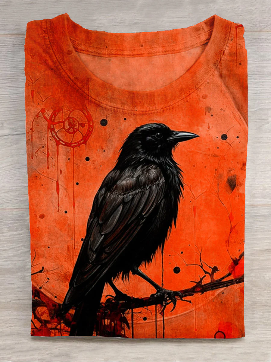 Unisex Halloween Raven Print Casual T-Shirt - Image 9