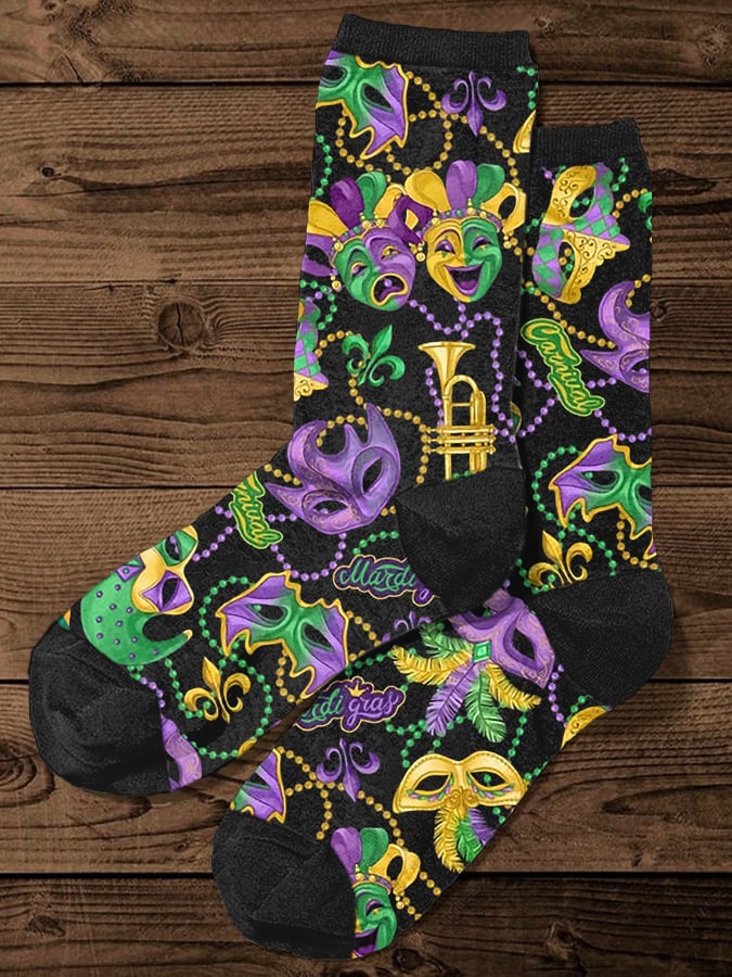 Unisex Knitted Mardi Gras Graffiti Socks