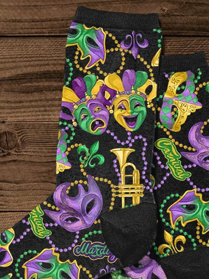 Unisex Knitted Mardi Gras Graffiti Socks - Image 2