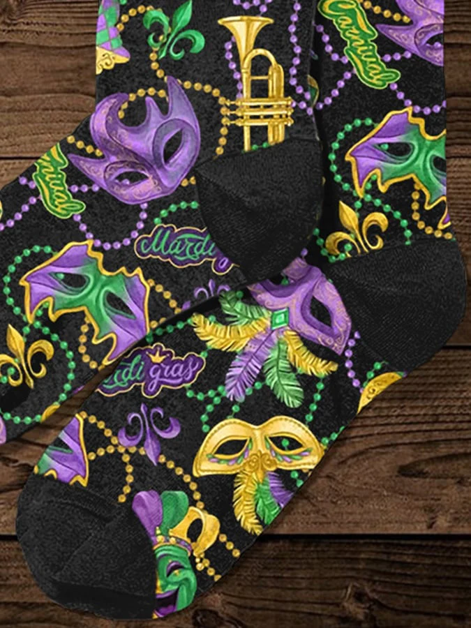 Unisex Knitted Mardi Gras Graffiti Socks - Image 3