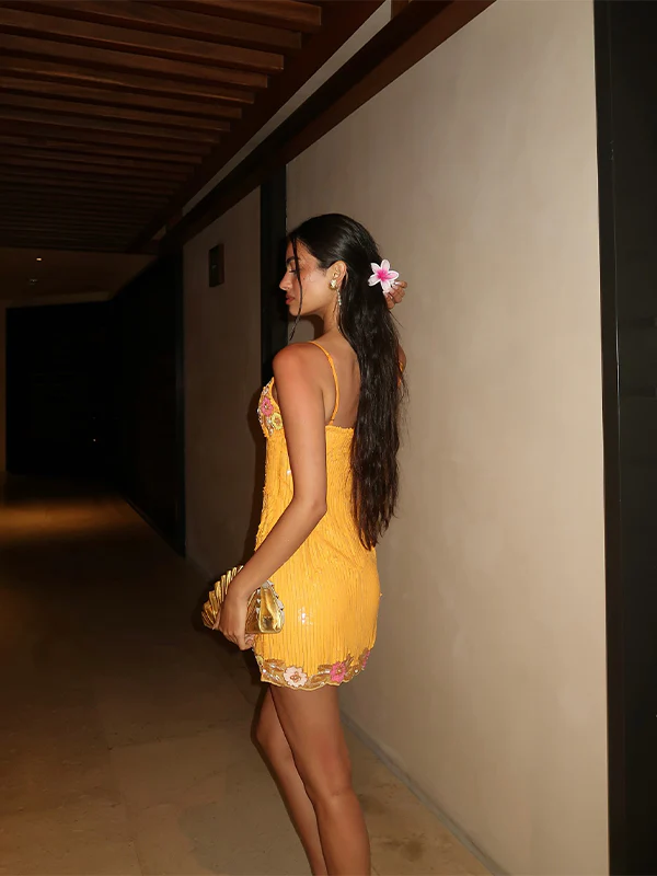 V neck floral sequin dress - Image 2