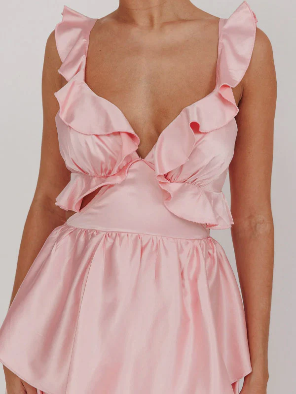 V neck frill sleeves tiered dress - Image 2