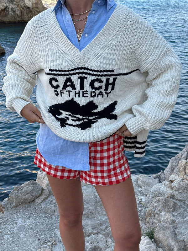 V neck knitted pullover