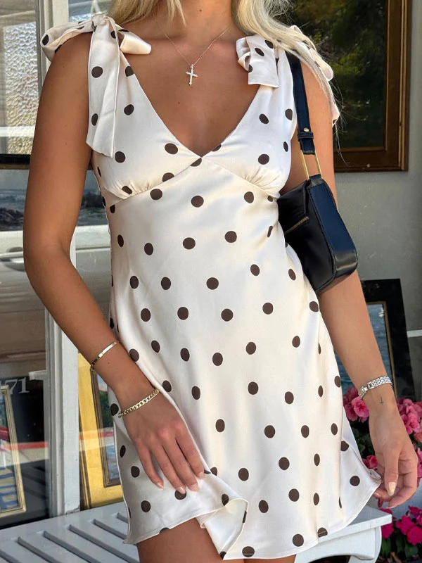 V neck polka dot mini dress - Image 2