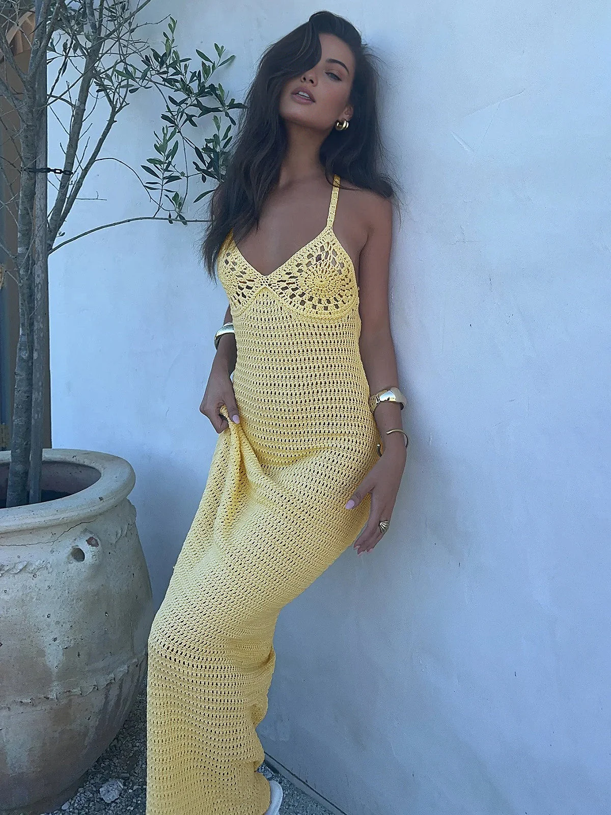 V-Neck Spaghetti Strap Sweater Long Dress - Image 4