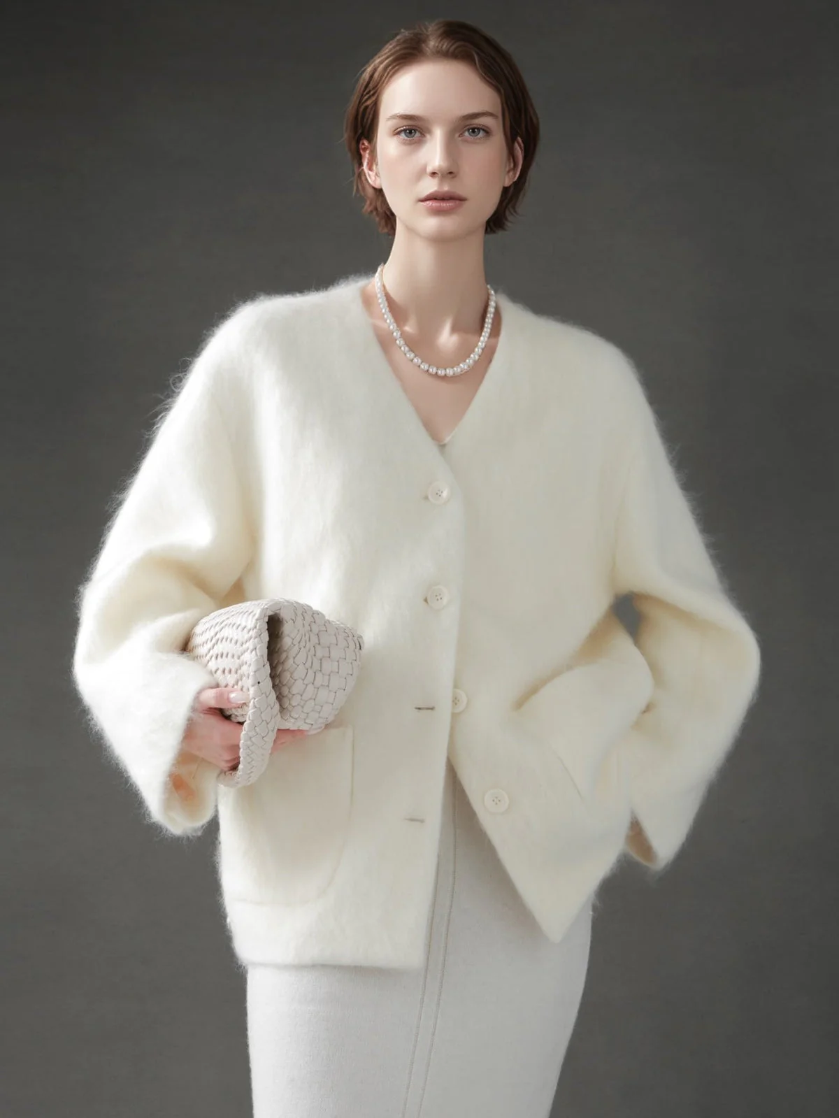 V-Neck Wool Coat for Women – Double-Faced Cashmere Blend Brushed Short Jacket, Elegant Autumn Winter Outerwear - Image 3