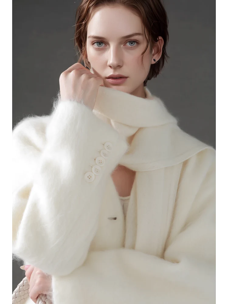 V-Neck Wool Coat for Women – Double-Faced Cashmere Blend Brushed Short Jacket, Elegant Autumn Winter Outerwear - Image 4