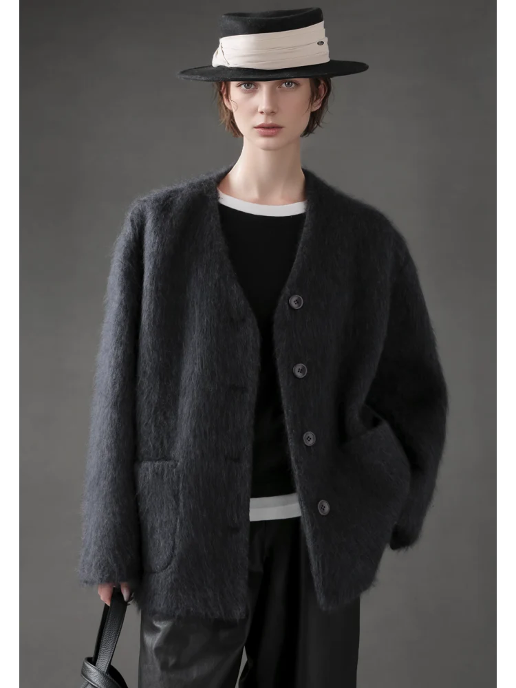 V-Neck Wool Coat for Women – Double-Faced Cashmere Blend Brushed Short Jacket, Elegant Autumn Winter Outerwear - Image 5