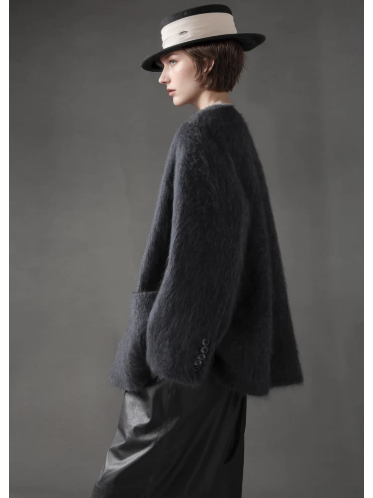V-Neck Wool Coat for Women – Double-Faced Cashmere Blend Brushed Short Jacket, Elegant Autumn Winter Outerwear - Image 7