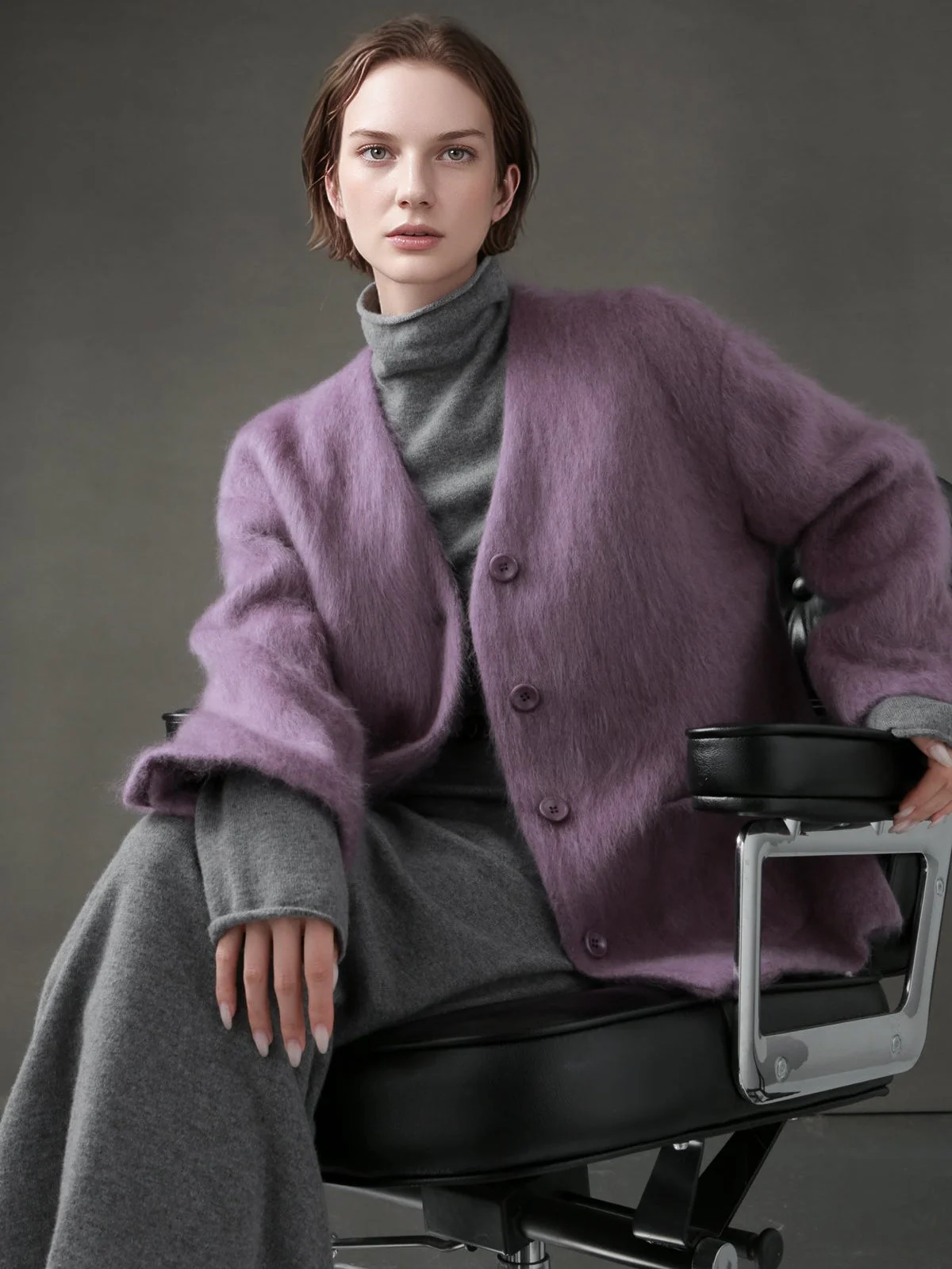 V-Neck Wool Coat for Women – Double-Faced Cashmere Blend Brushed Short Jacket, Elegant Autumn Winter Outerwear - Image 8