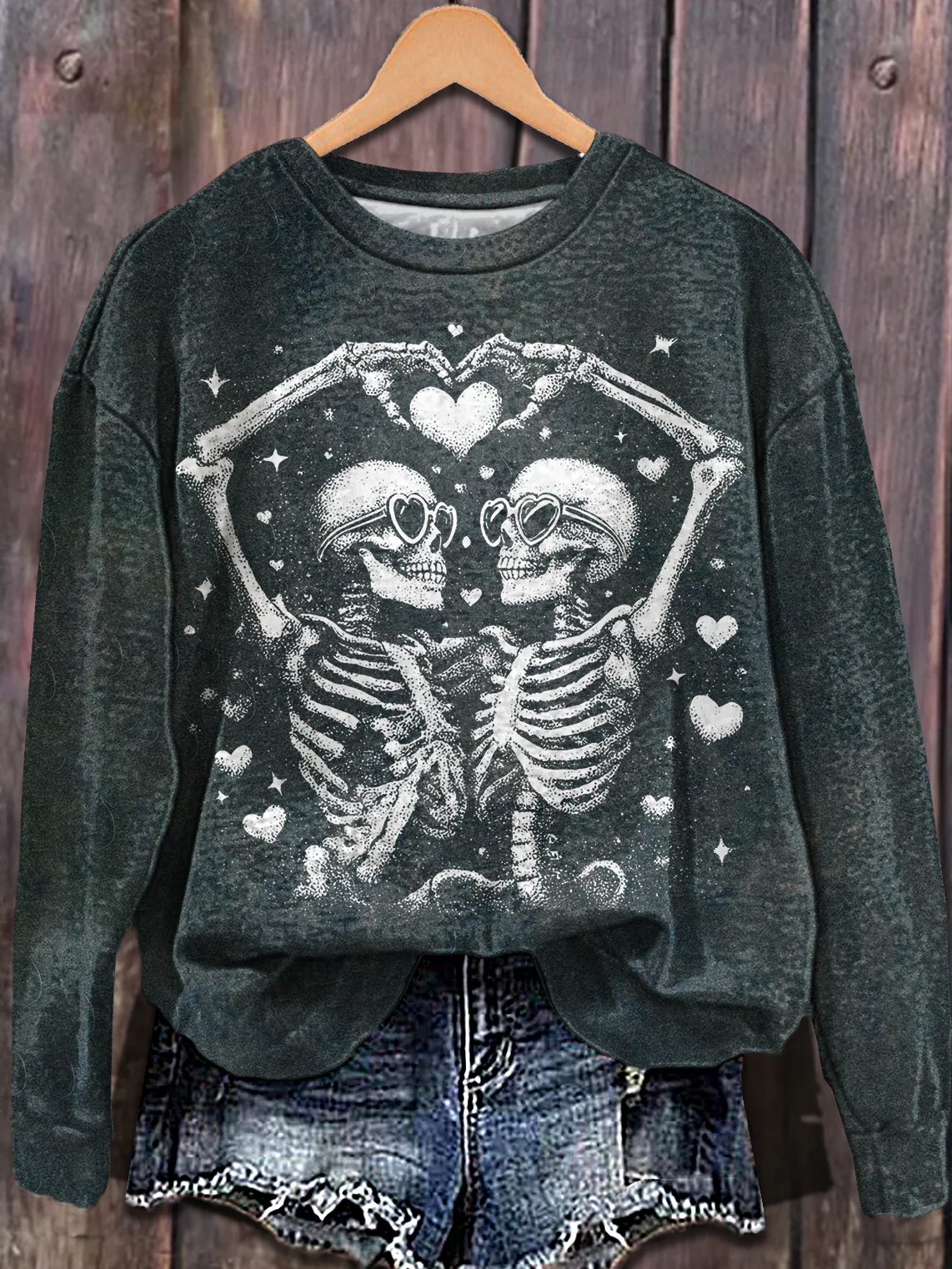 Valentine Skeleton Couple Printed Long Sleeve Casual Top