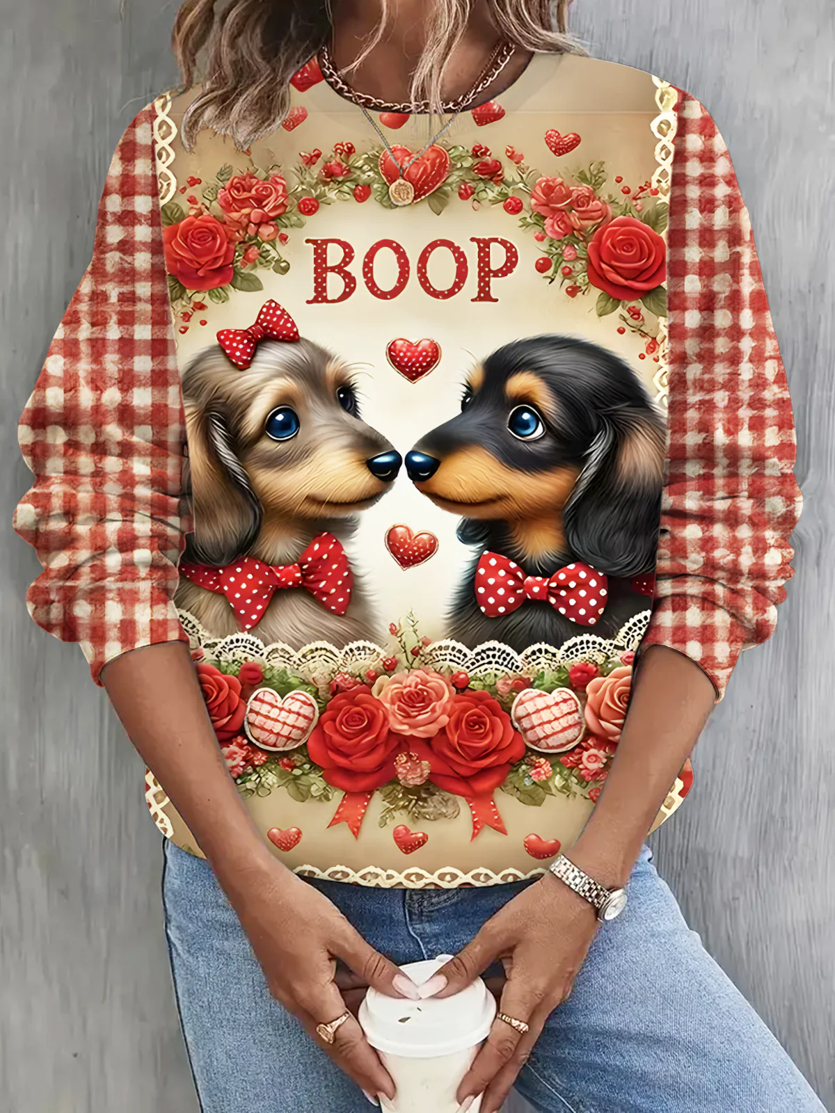 Valentines Dachshund Long Sleeve Casual Top