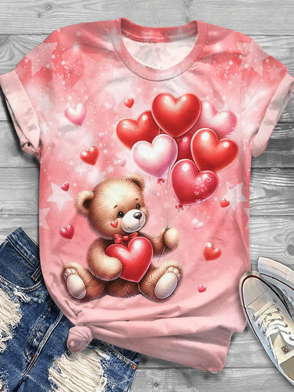 Valentine's Day Bear Crew Neck T-shirt