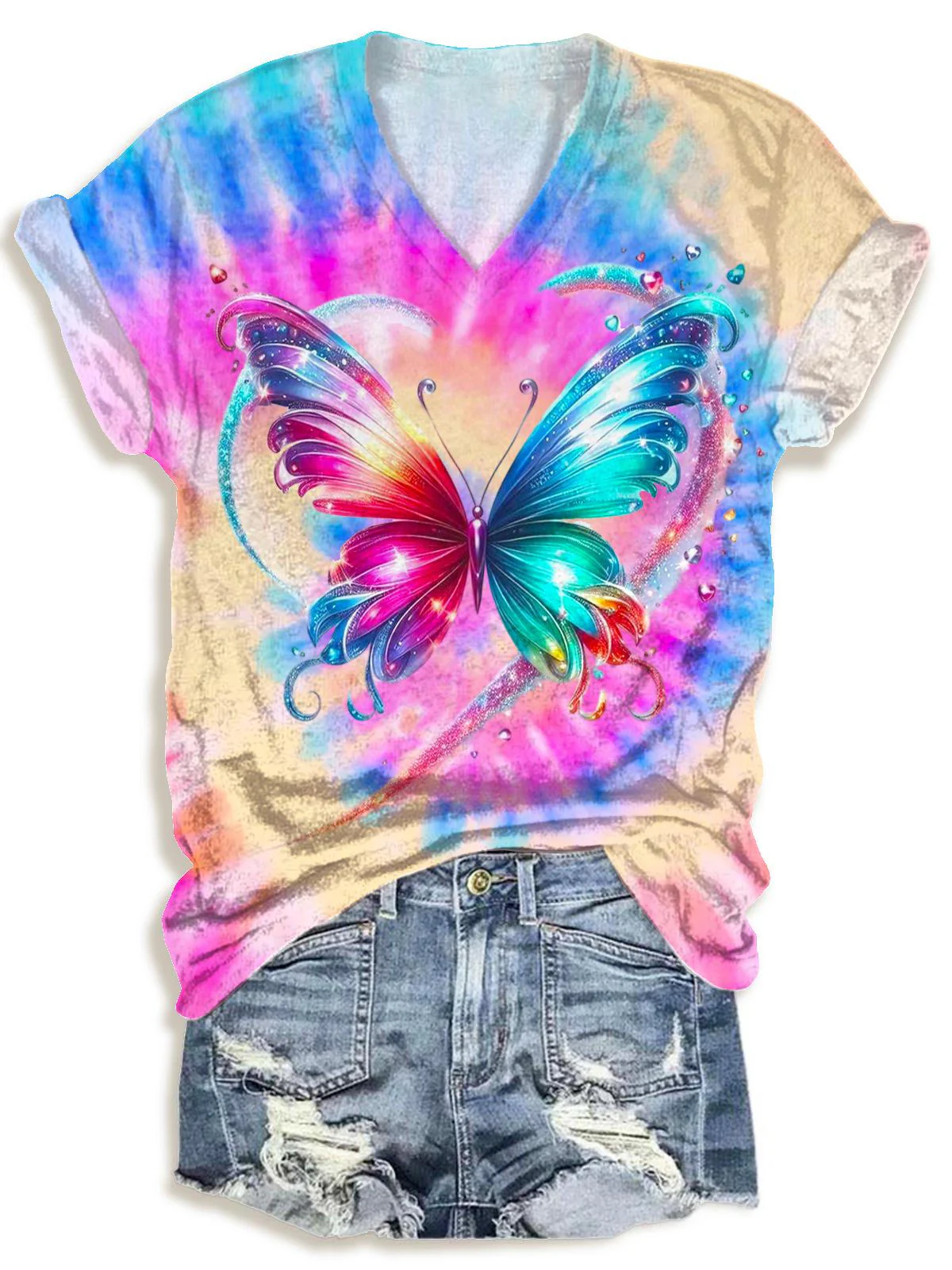 Valentine's Day Butterfly Print Crew Neck T-shirt