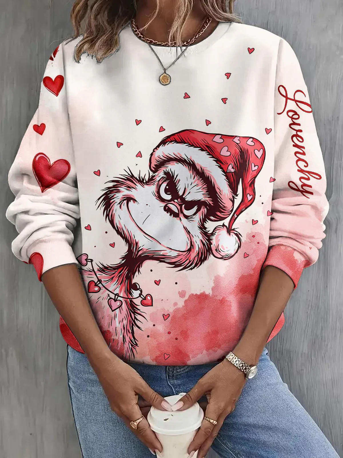 Valentine's Day Cute Grinch Long Sleeve Casual Top