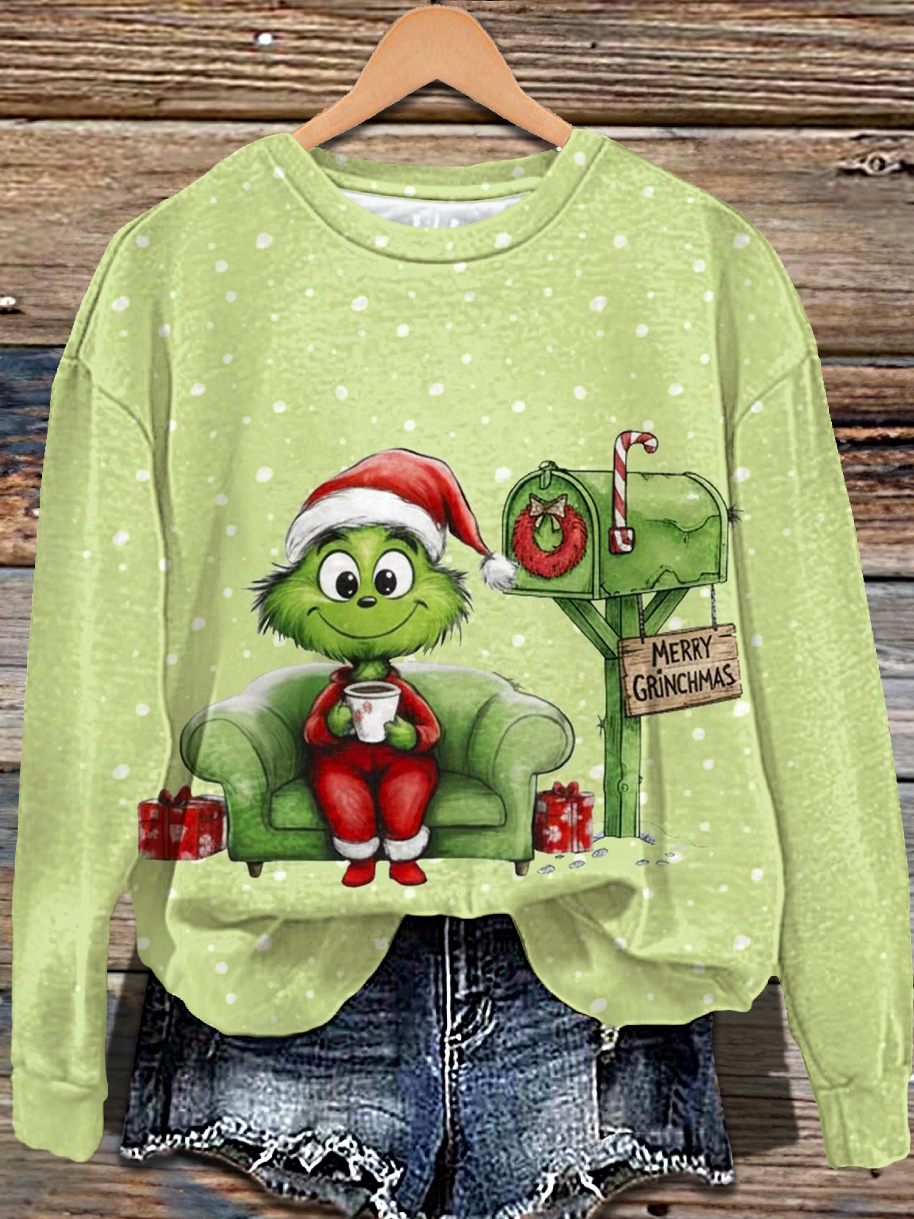 Winter Grinch Printed Long Sleeve Casual Top