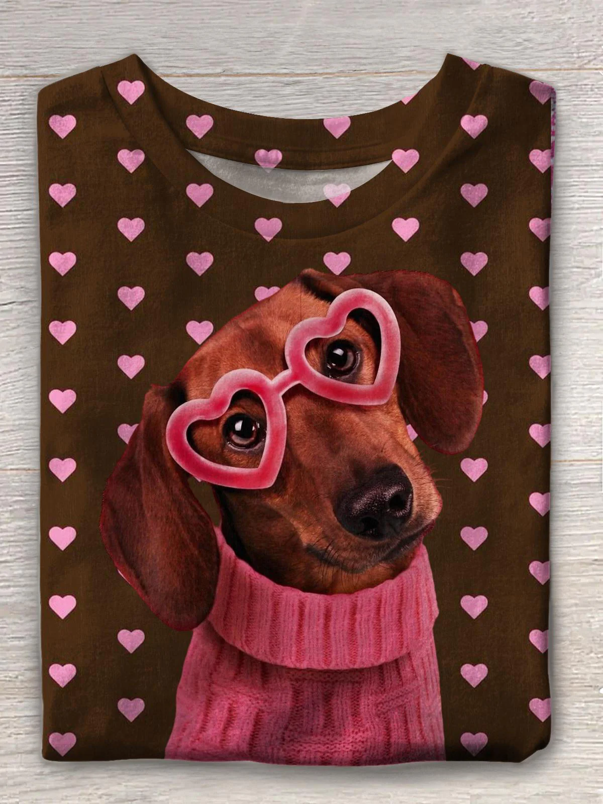 Valentine's Day Cute Sausage Dog Crew Neck T-shirt
