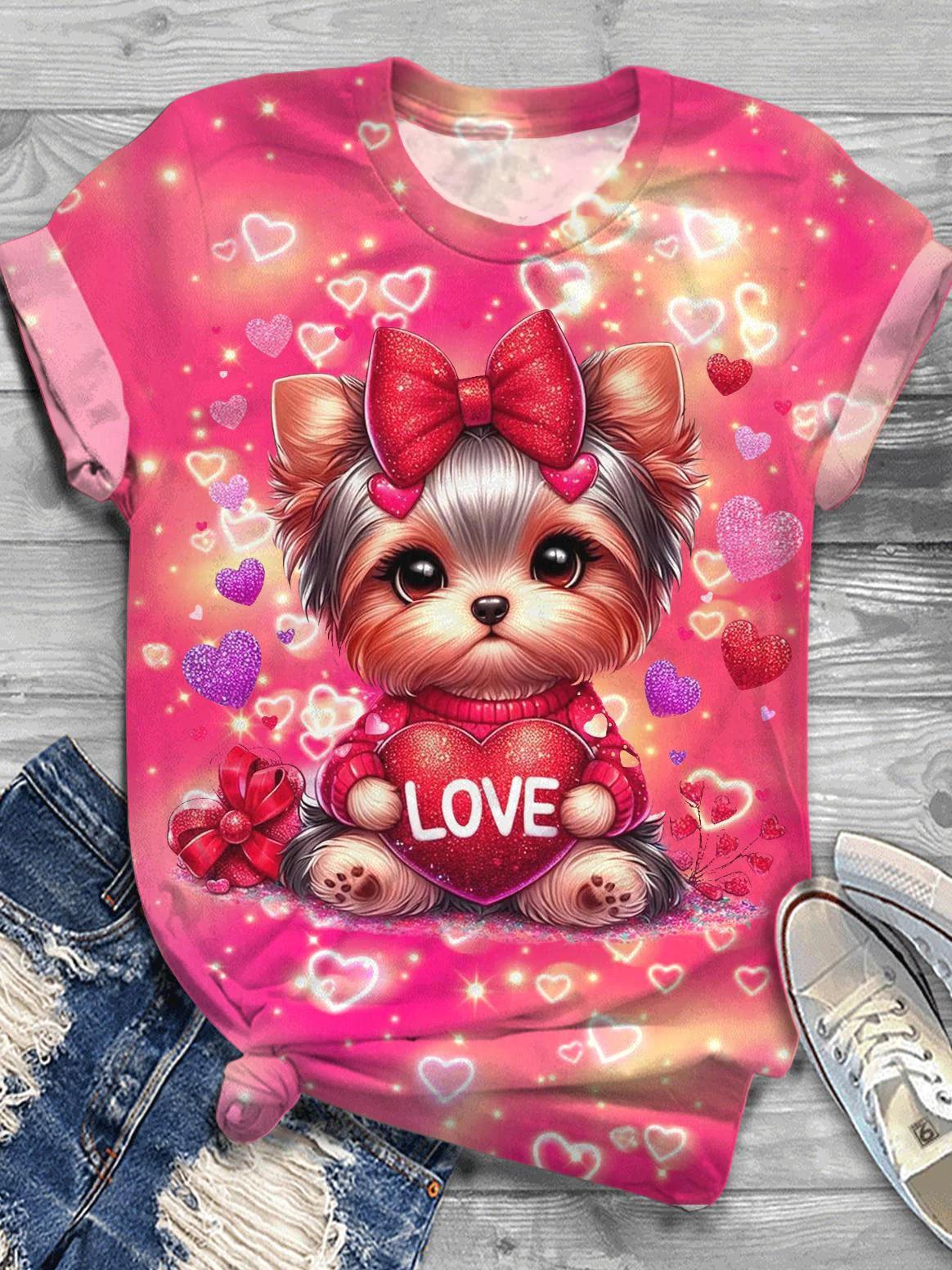 Valentine's Day Dog Crew Neck T-shirt