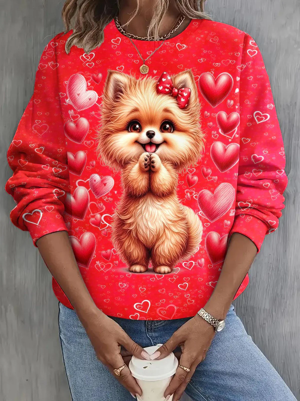 Valentine's Day Dog Long Sleeve Casual Top
