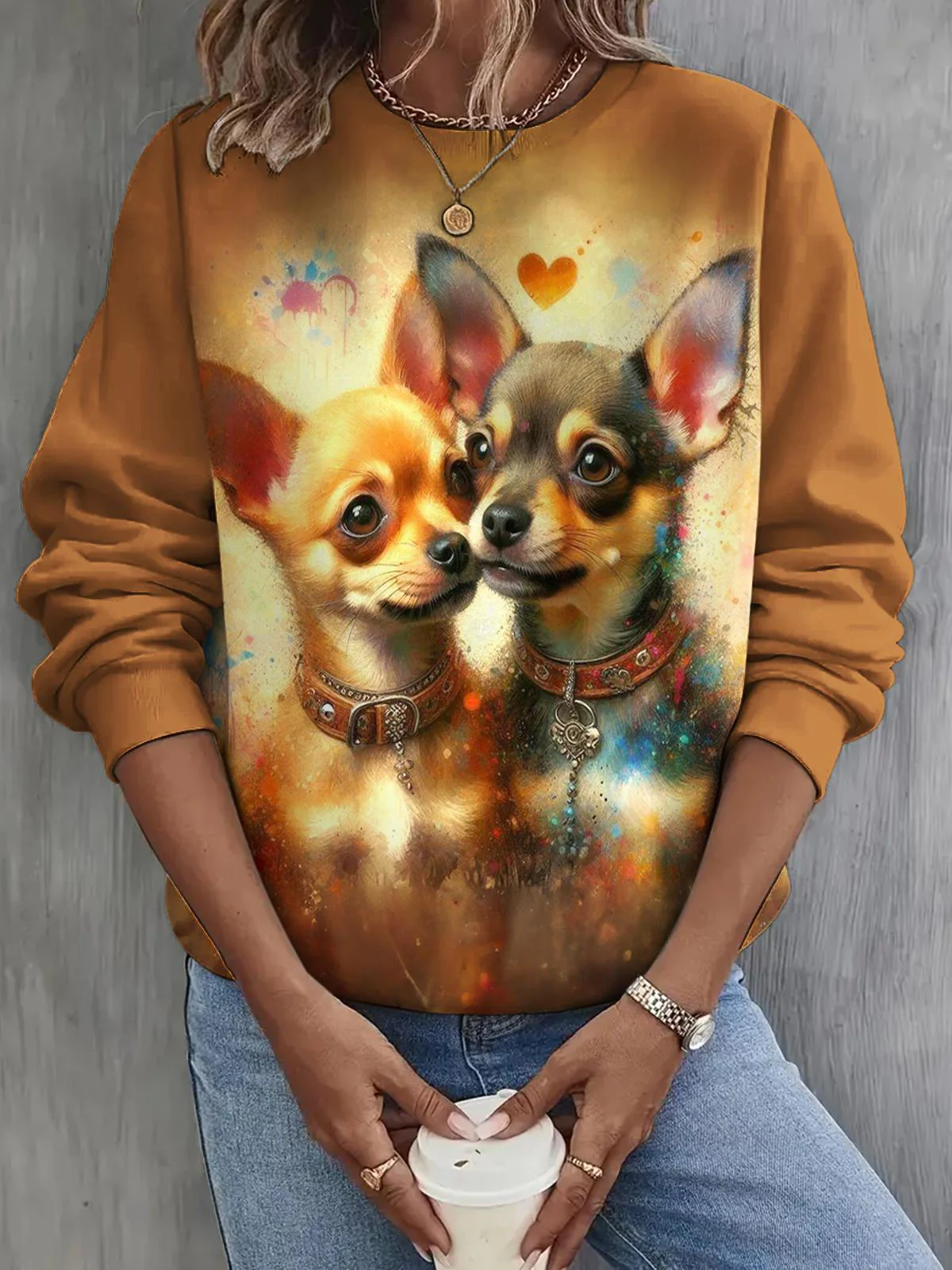 Valentine's Day Dog Print Long Sleeve Casual Top