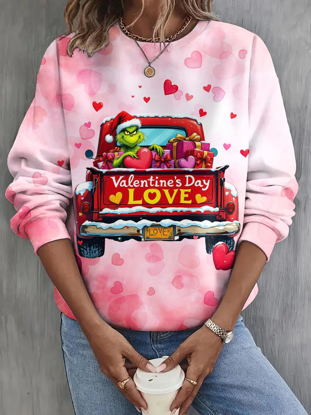 Valentine's Day Fun Grinch Long Sleeve Casual Top