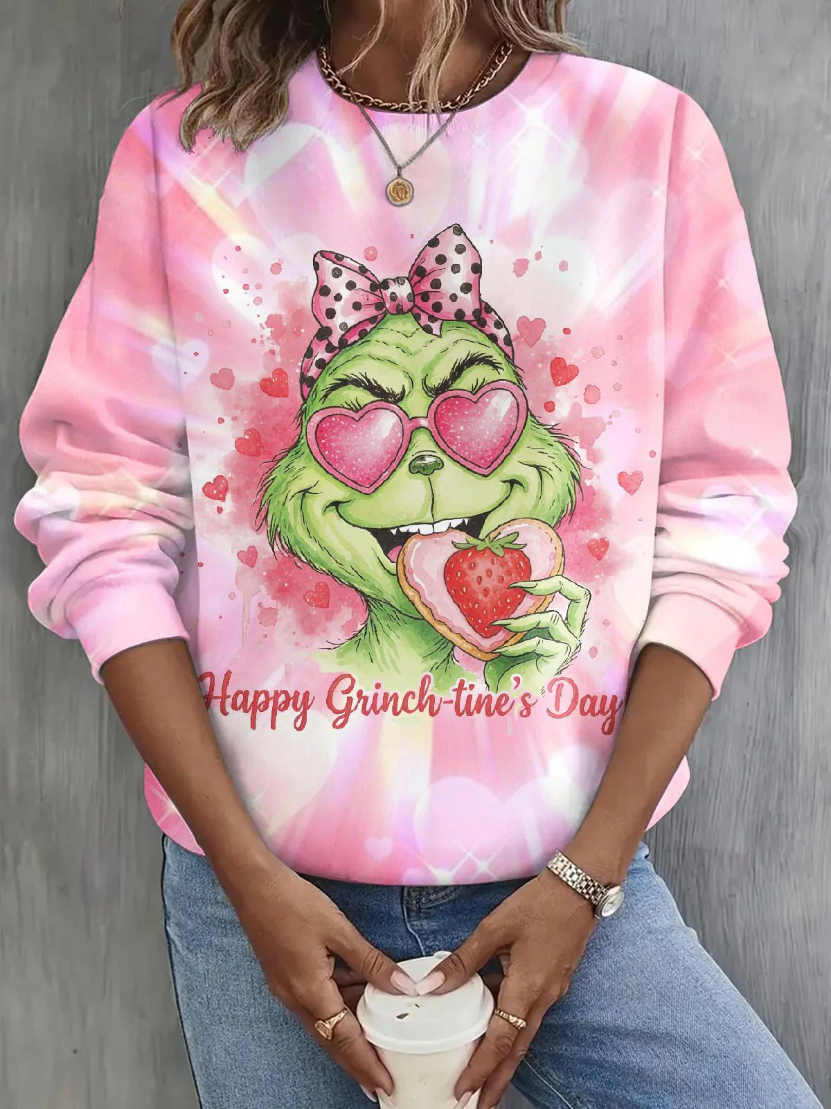 Valentine's Day Fun Grinch Long Sleeve Casual Top