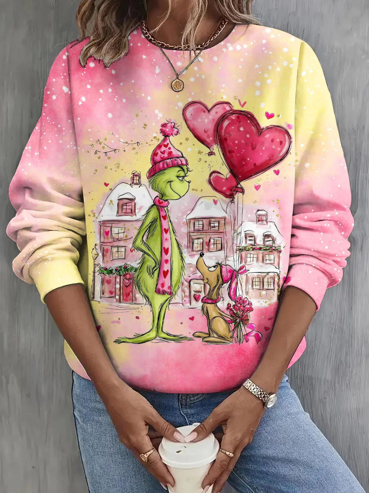 Valentine's Day Grinch Long Sleeve Casual Top