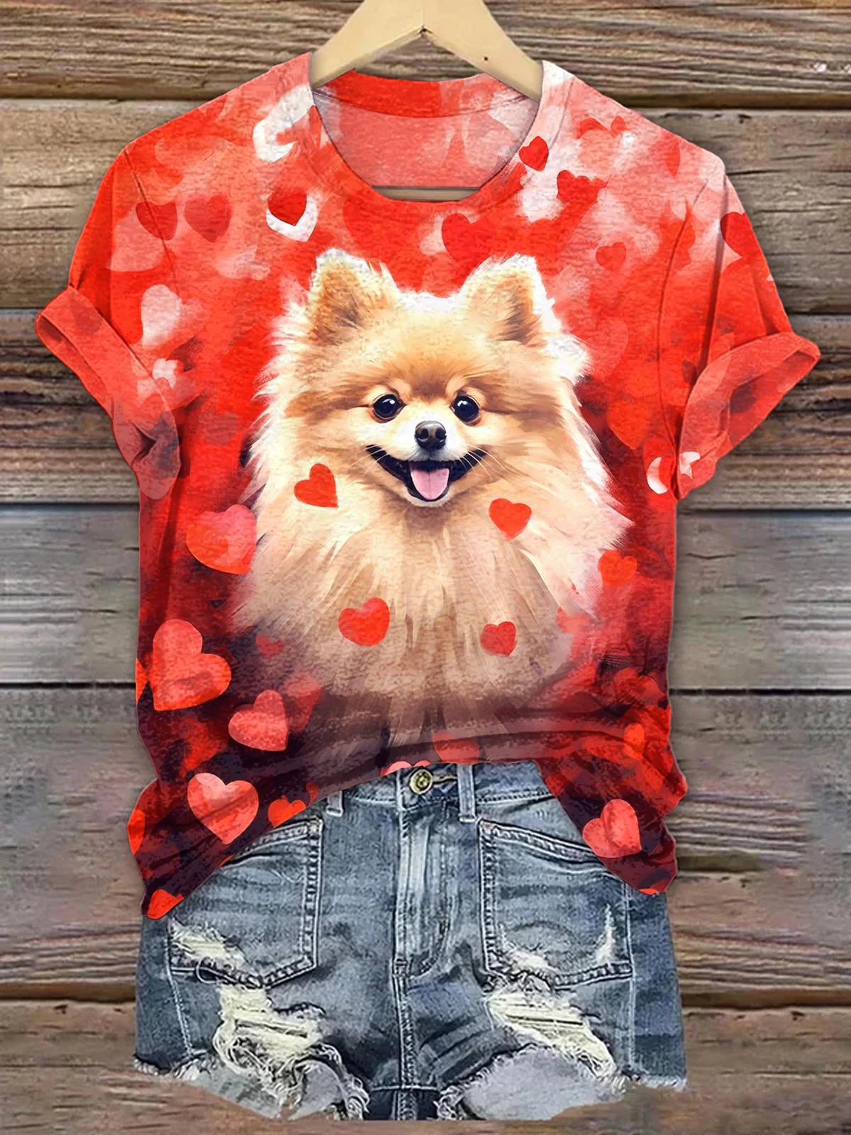 Valentine's Day Heart Puppy Crew Neck T-shirt