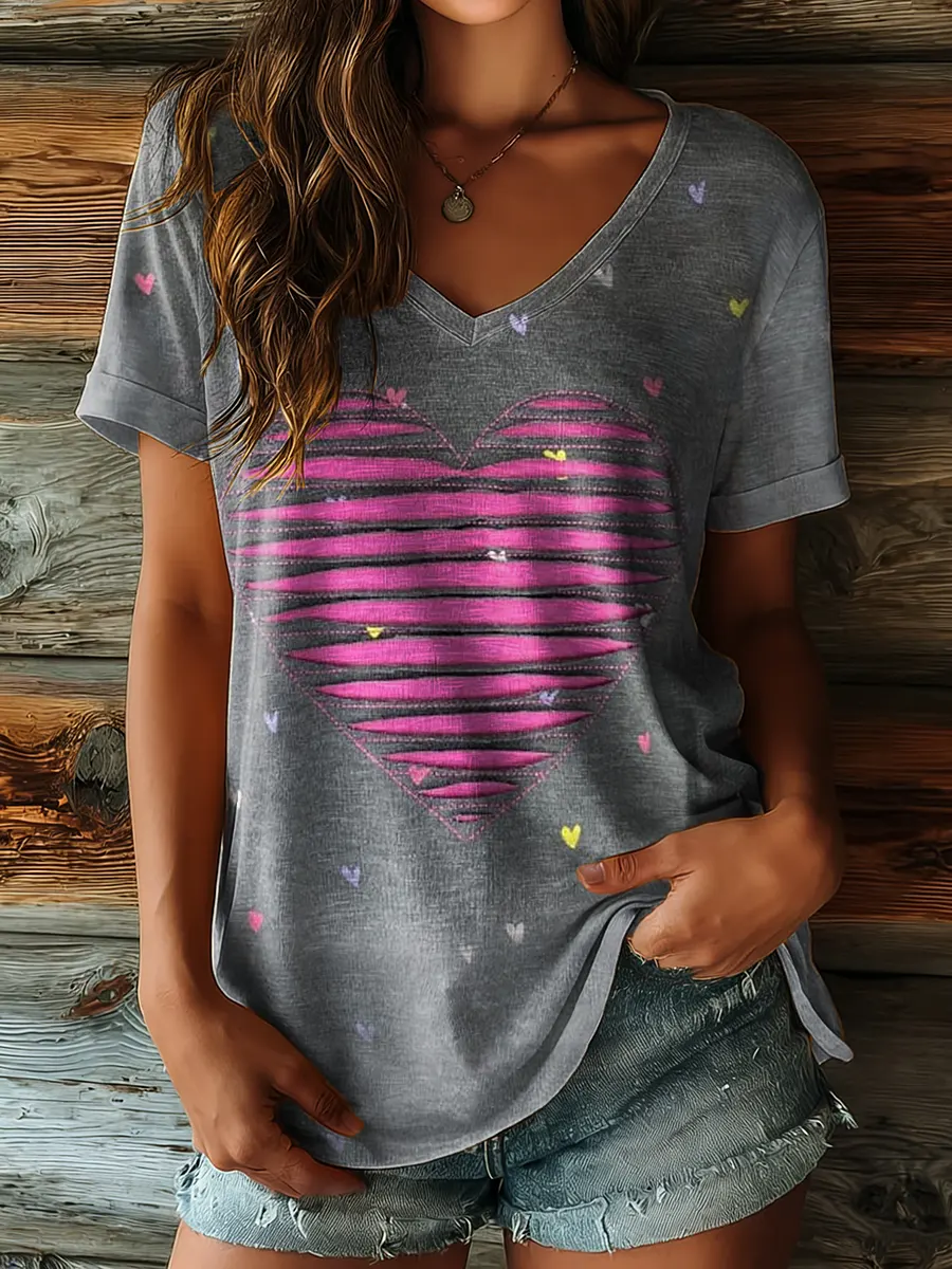 Valentine's Day Heart-Shaped Art Print V Neck T-Shirt