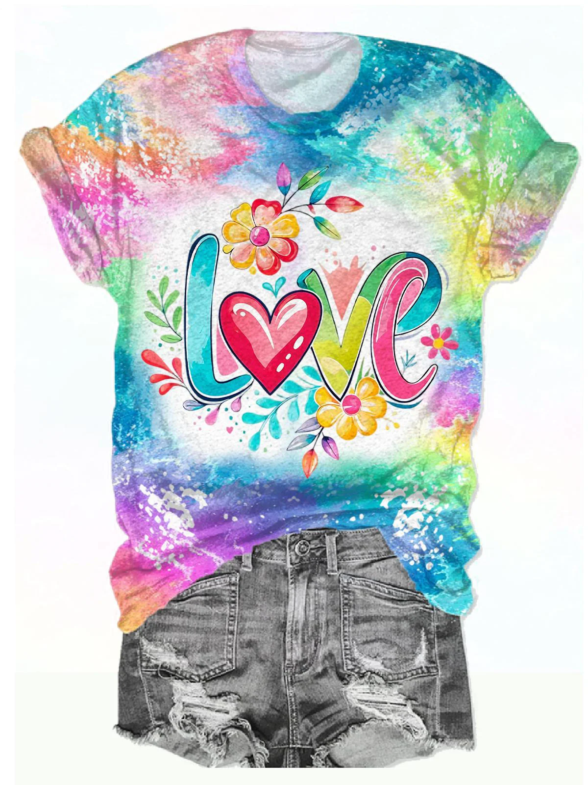 Valentine's Day Love Colorful Art Crew Neck T-shirt